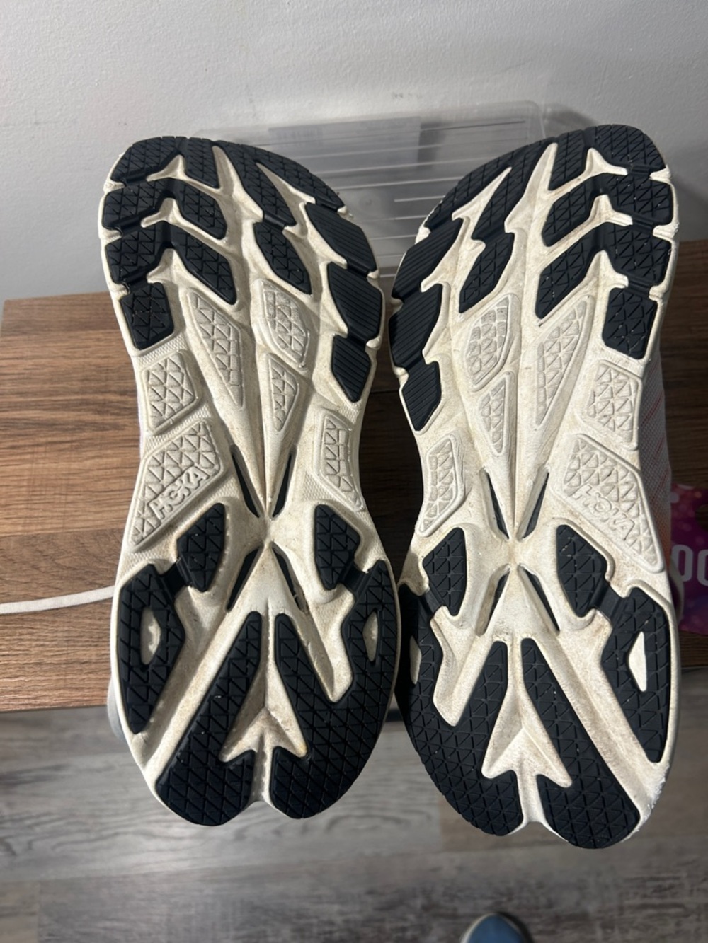 Hoka White Shoes with Orange Lining and Blue Logo - Picture 7 of 8